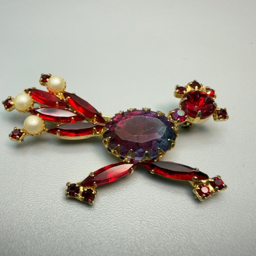 Vintage Red Rhinestone Roadrunner Brooch Bird MCM D&E Julianna?? - Picture 3 of 7